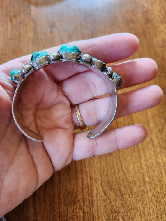 Unsigned Silver Turquoise Nugget Cuff Bracelet - image 14