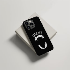 BITE ME - Vampire Fangs Phone Case for iPhone 16 15 14 13 12 Pro Max Mini Plus Samsung S24 S23 S22 S21 Cute Spooky Phone Case Halloween Gift