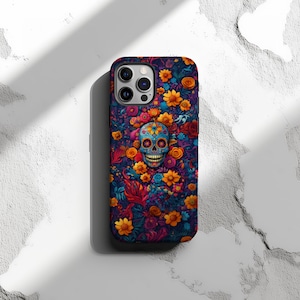 Calavera Sugar Skull Phone Case for iPhone 16 15 14 13 12 Pro Max Mini Plus Samsung S24 S23 S22 S21 Gothic Floral Phone Case Halloween Gift