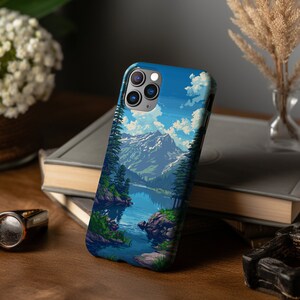 Mountain Lake Pixel Art-telefoonhoesje voor iPhone 16 15 14 13 12 11 Pro Max Mini Plus Samsung S24 S23 S22 S21 schattig gamertelefoonhoesje pixelart