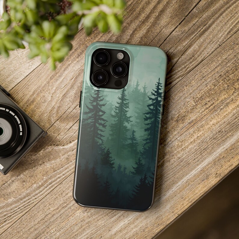 Foggy Forest Pixel Art-telefoonhoesje voor iPhone 16 15 14 13 12 11 Pro Max Mini Plus Samsung S24 S23 S22 S21 schattig gamertelefoonhoesje pixelart afbeelding 4