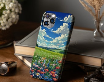 Flower Field Pixel Art Phone Case for iPhone 16 15 14 13 12 11 Pro Max Mini Plus Samsung S24 S23 S22 S21 Cute Gamer Phone Case Pixel Art