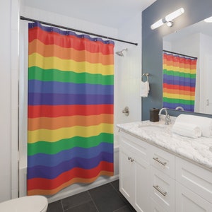 Rainbow Shower Curtain, LGBTQ Pride Bathroom Décor, Pride Home Décor, Rainbow Striped Shower Curtain, Unique Bathroom Décor