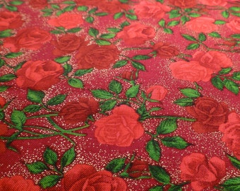 Roses - Destash Fabric -  Cotton - Red and Gold