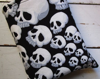 Skull Book Sleeve - Large - Book Pocket, Book Pouch, Book Protector, Book Bag, Bookish Gift - Padded and Lined