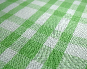 Checkered - Vintage Fabric Remnant - Light Green and White