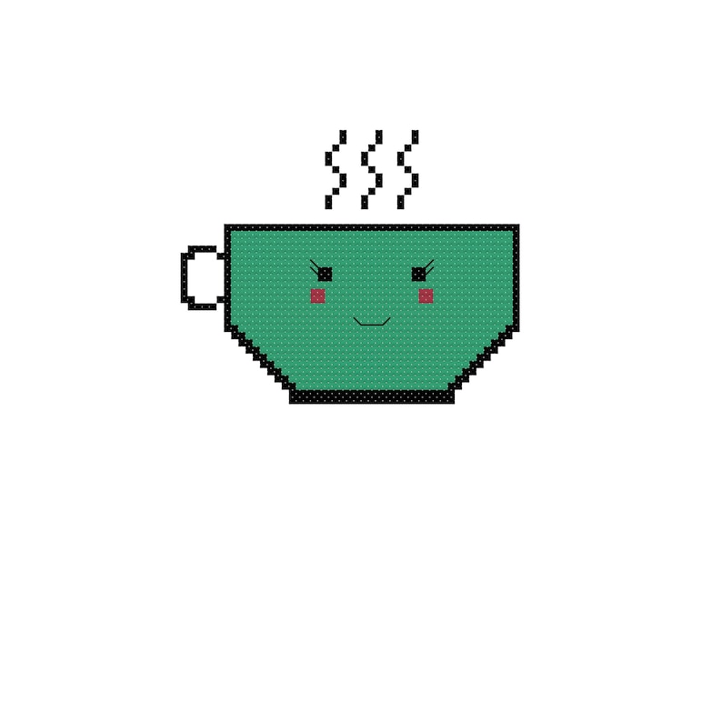 coffee or tea cup Cross Stitch Pattern PDF Cute aqua teacup