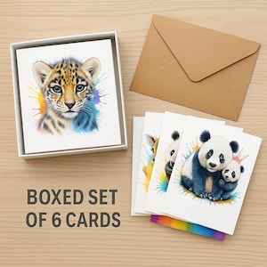 Boxed Set of 6 Nursery Animal Greeting Cards – Custom Mix – Baby Shower, Birthday, Thank You – Envelopes Included