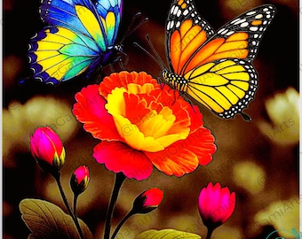 Flügel der Harmonie - Bunte Blumenillustrationen - Lebendige Natur Wanddekoration |Digitaler Download