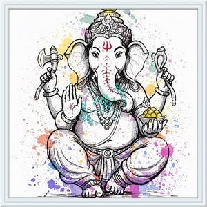 Lord Ganesha Mandala Printable | Spiritual Elephant God Art | Watercolour Hindu Deity Wall Décor | Digital Download
