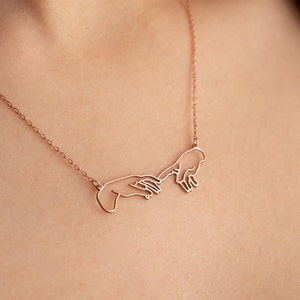 Creation of Adam Necklace, Hand of Gof Necklace, Hands Charm Necklace, Dainty Necklace