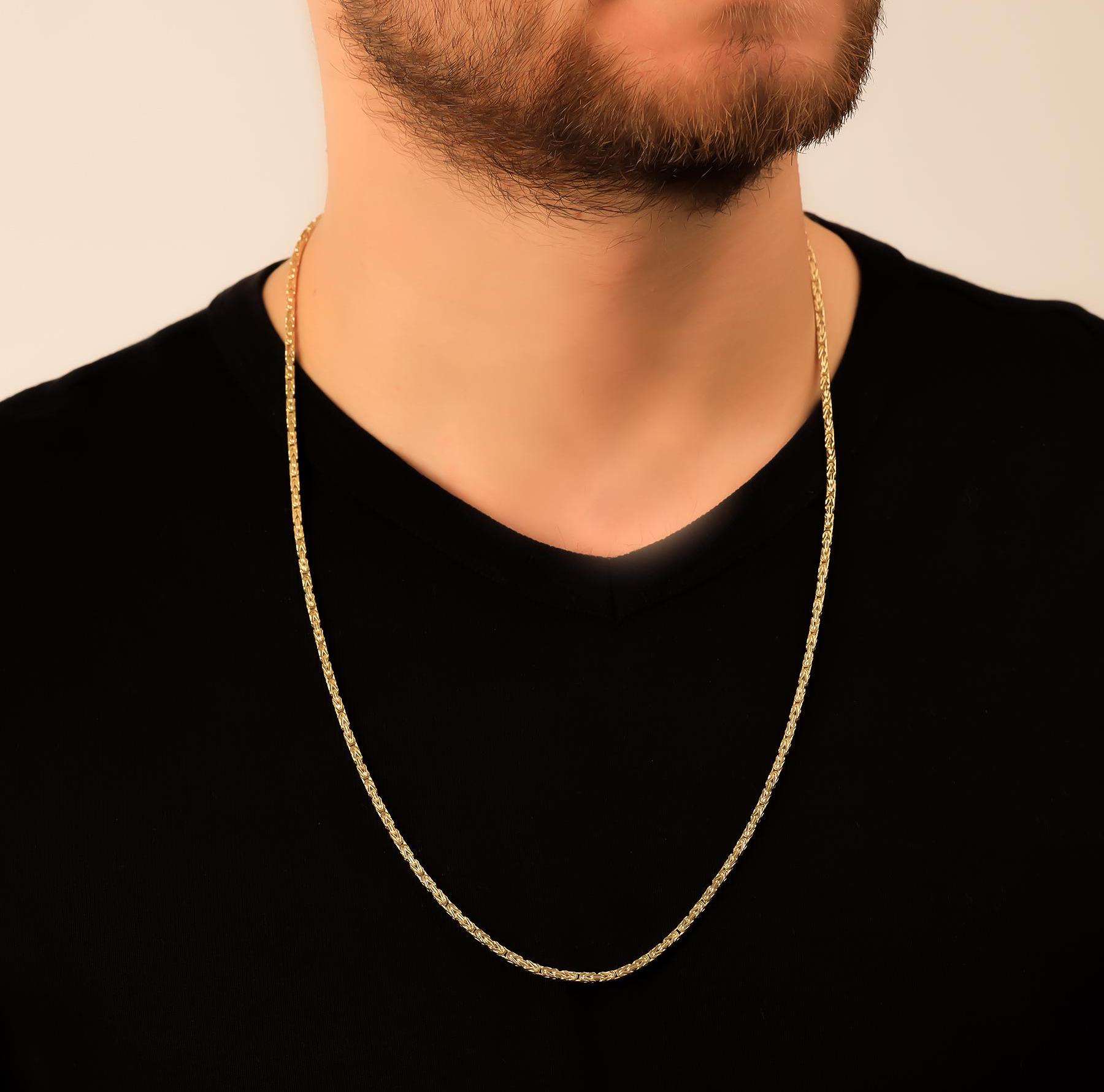 14k Gold Byzantine Necklace, Bali 2mm Thickness Gold Necklace, King Gold Necklace, Byzantine Gold Necklace