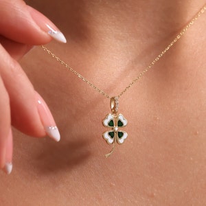 14K Four Leaf Clover Necklace, Lucky Charm Necklace, Dainty Minimalist Clover Necklace, Gold Mother Day Gift