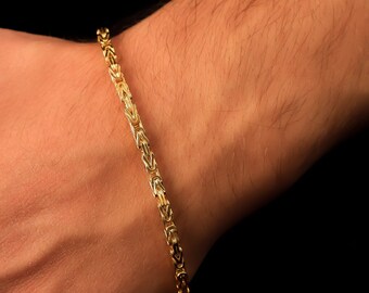 Pulsera bizantina de oro de 14 k, pulsera de oro Bali de 2,80 mm de grosor, pulsera King Gold, pulsera bizantina de oro