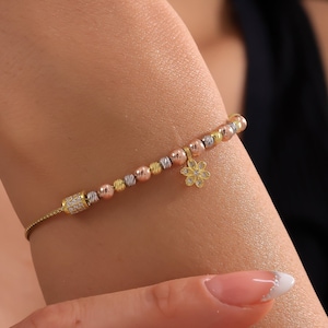 14K Flower Child Dorica Bracelet, Flower Charm Bracelet, Boho Bracelet, Lucky Charm Bracelet, Gift For Wife