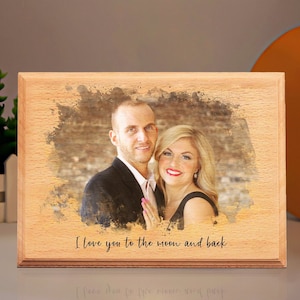 木にカスタム写真、水彩画風の木に彫刻された写真、遠距離からの贈り物としての写真からのパーソナライズされた肖像画、彫刻された写真