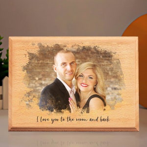 木製カスタム写真、水彩画風木製彫刻写真、遠距離ギフトとしての写真からのパーソナライズ肖像画、彫刻写真