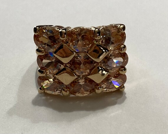 Amber Colored Large Rectangular 70s Look Ring-Cos… - image 4