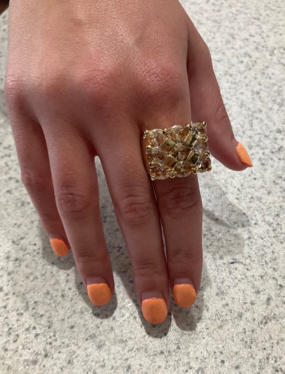 Amber Colored Large Rectangular 70s Look Ring-Cos… - image 9