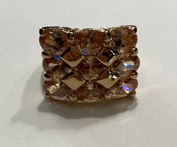 Amber Colored Large Rectangular 70s Look Ring-Cos… - image 5