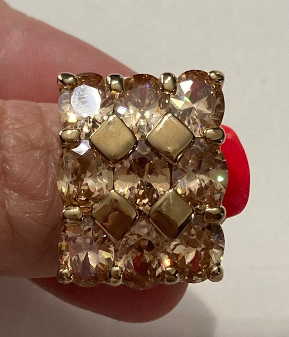 Amber Colored Large Rectangular 70s Look Ring-Cos… - image 3