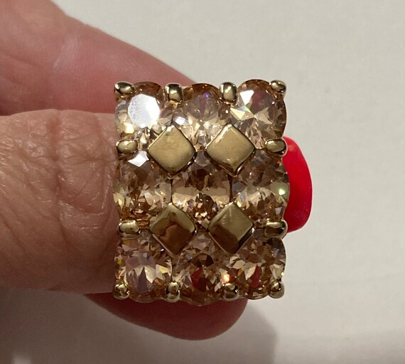 Amber Colored Large Rectangular 70s Look Ring-Cos… - image 8