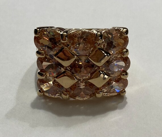 Amber Colored Large Rectangular 70s Look Ring-Cos… - image 1