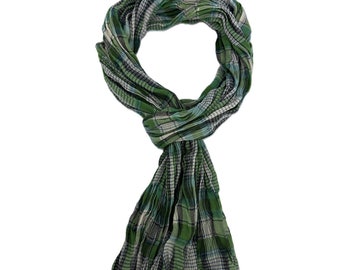 Cotton scarf men&#39;s scarf wool scarf summer scarf crinkled look check pattern green white