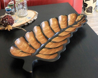 Wooden bowl decorative bowl fruit bowl wooden decoration design leaf 25 cm made of mango wood handmade brown black