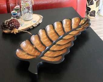 Wooden bowl decorative bowl fruit bowl wooden decoration design leaf 42 cm made of mango wood handmade brown black