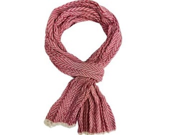 Cotton scarf men&#39;s scarf women&#39;s scarf summer scarf crinkled look herringbone pattern red white