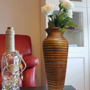 Vase flower vase wooden vase floor vase table vase decorative vase for decoration 30 cm in brown-natural