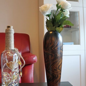 Vase flower vase wooden vase floor vase table vase decorative vase for decoration 30 cm in brown-black