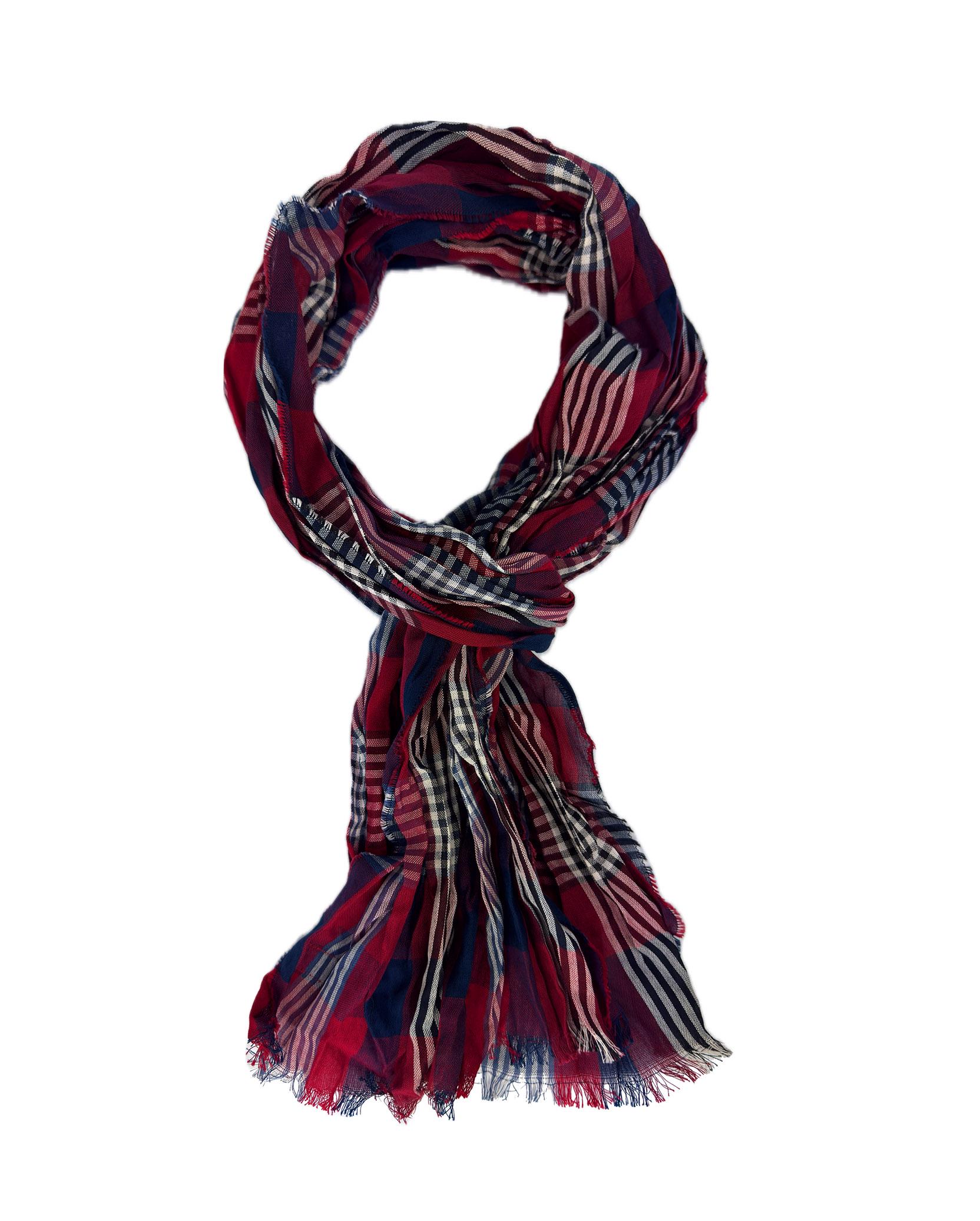 Cotton scarf men's scarf summer scarf crinkle look check pattern in blue red white