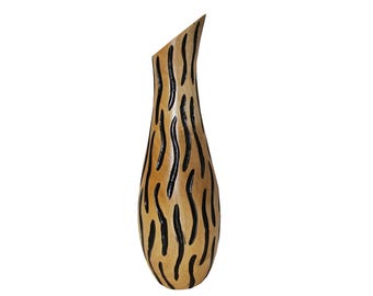 Vaas bloemenvaas houten vaas vloervaas tafelvaas decoratieve vaas ter decoratie 60 cm in naturel-zwart