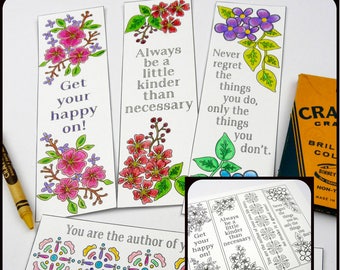 Inspiration coloring bookmarks floral design PDF -  book page illustration digital gift