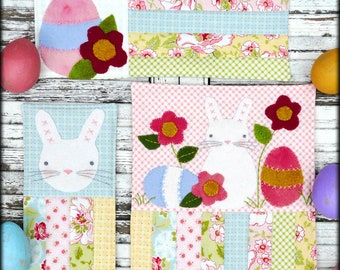 Prim Easter mini quilt pattern PDF - 3 designs wool primitive folk art embroidery