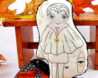 Halloween Dracula Doll embroidery Pattern PDF - mini quilt prim stitchery primitive toy vampire