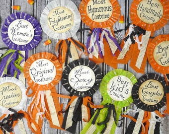 Halloween Party Badges PDF Pattern - 12 designs Pins doll jewelry costume ribbon primitive party