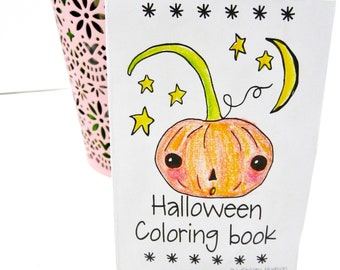 Halloween coloring book design PDF -  1 page you print easy craft - illustration digital download kid uprint pumpkin witch