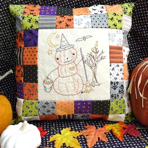 Halloween pumpkin man embroidery Pattern PDF - WITCH  prim stitchery primitive patchwork pillow