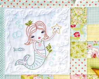 Merry Mermaid embroidery Pattern PDF - Quilt sea beach stitchery starfish