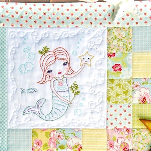 Merry Mermaid embroidery Pattern PDF Quilt sea beach stitchery starfish image 1