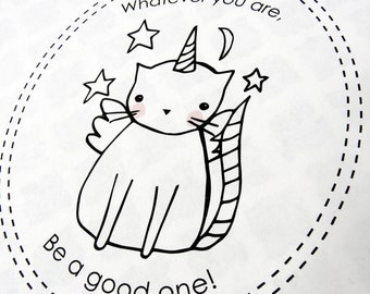 Magical Cat unicorn Stitchery PDF Pattern - embroidery sheet easy simple kitty wings inspire