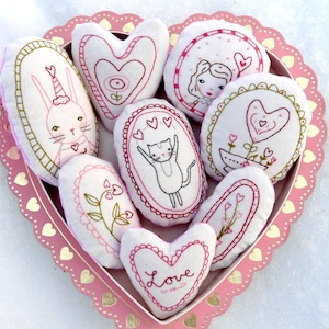 Sweetest LOVE Ornaments embroidery Pattern PDF Shabby chic stitchery valentine heart primitive ornies bowl fillers image 1