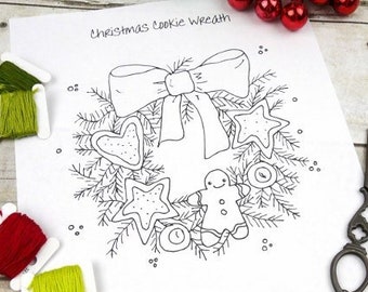 Christmas cookie wreath embroidery Pattern - PDF design hand stitchery gingerbread man sugar