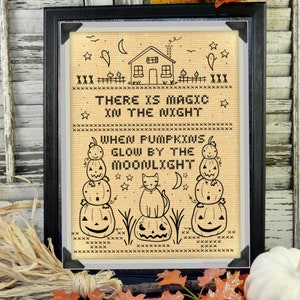 Halloween Sampler Stitchery Pattern - PDF embroidery magic in the night prim faux cross stitch