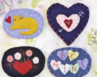 Sweet Valentine Wool Pins Pattern PDF - heart kitty cat conversation candy flowers felt magnet