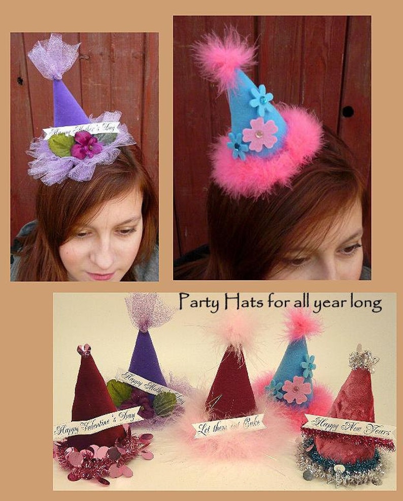 Festive Party Hats with Banners Pattern PDF fabric sew halloween fascinator easy quick sewing primitive image 4