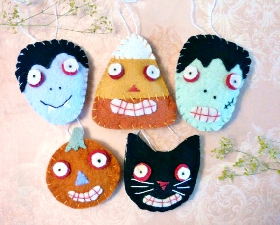 Halloween Wool Ornaments pins PDF PATTERN Frankenstein | Etsy
